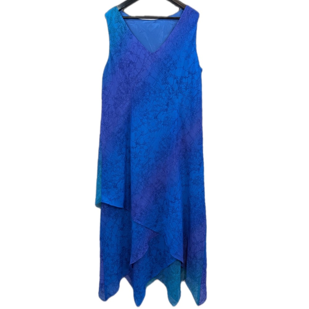 NWT - Dressbarn Woman Blue Purple Ombre Handkerchief Hem Maxi Dress 20W